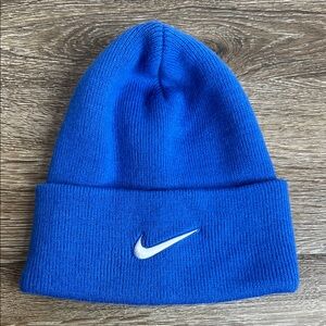 Nike Royal Blue Knit Beanie Hat White Swoosh CW6117-493 OS
